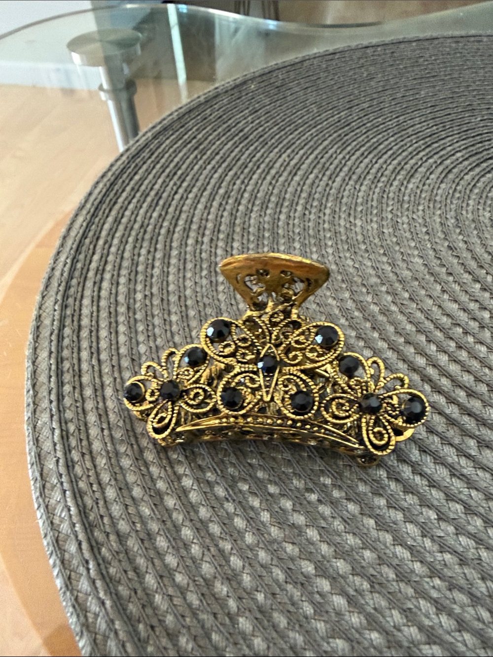 Gold Filigree Hair Claw with Black Stones